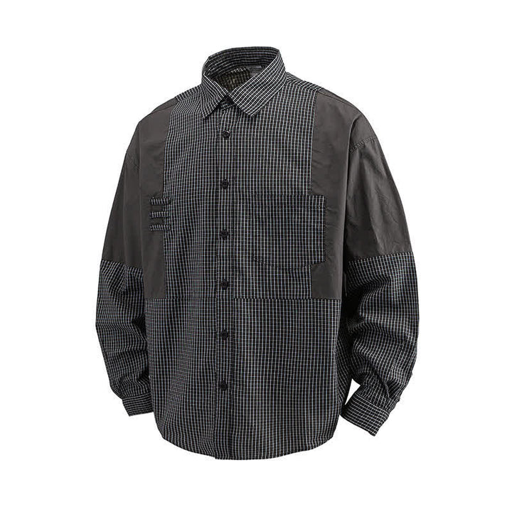 Buddha Stones Camisas de manga larga a cuadros con botones para hombre, estilo vintage, para primavera y otoño, con bolsillo. - image 10