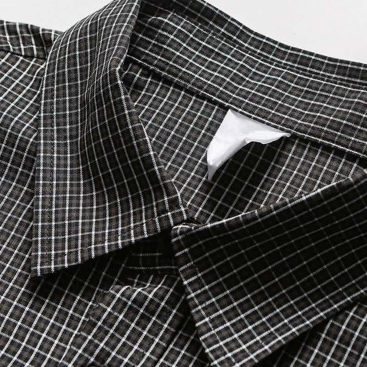 Buddha Stones Camisas de manga larga a cuadros con botones para hombre, estilo vintage, para primavera y otoño, con bolsillo. - image 12
