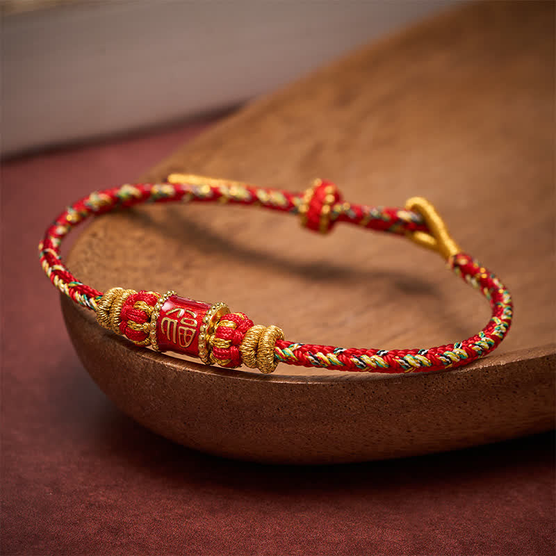 Buddha Stones Pulsera de la fortuna de hilo rojo con el personaje Fu - image 2