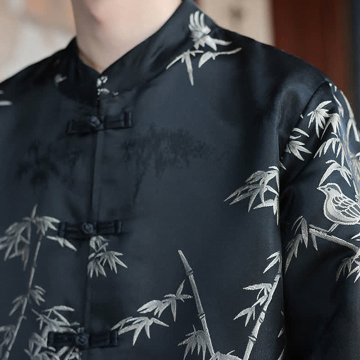 Buddha Stones Chaquetas de hombre estilo Tang vintage con cuello mandarín y estampado de grullas, ideales para otoño e invierno. - image 16