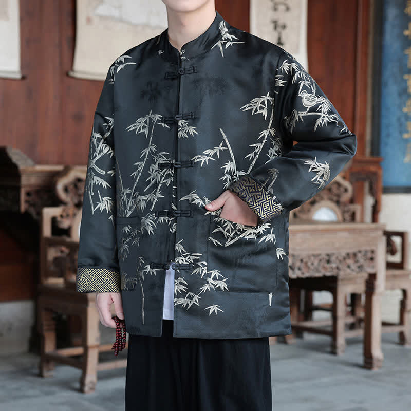 Buddha Stones Chaquetas de hombre estilo Tang vintage con cuello mandarín y estampado de grullas, ideales para otoño e invierno. - image 12