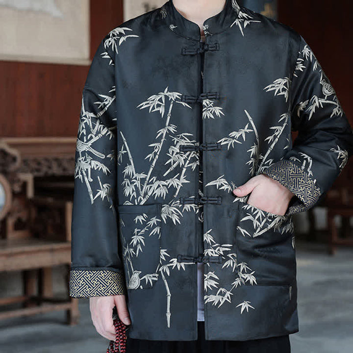 Buddha Stones Chaquetas de hombre estilo Tang vintage con cuello mandarín y estampado de grullas, ideales para otoño e invierno. - image 10