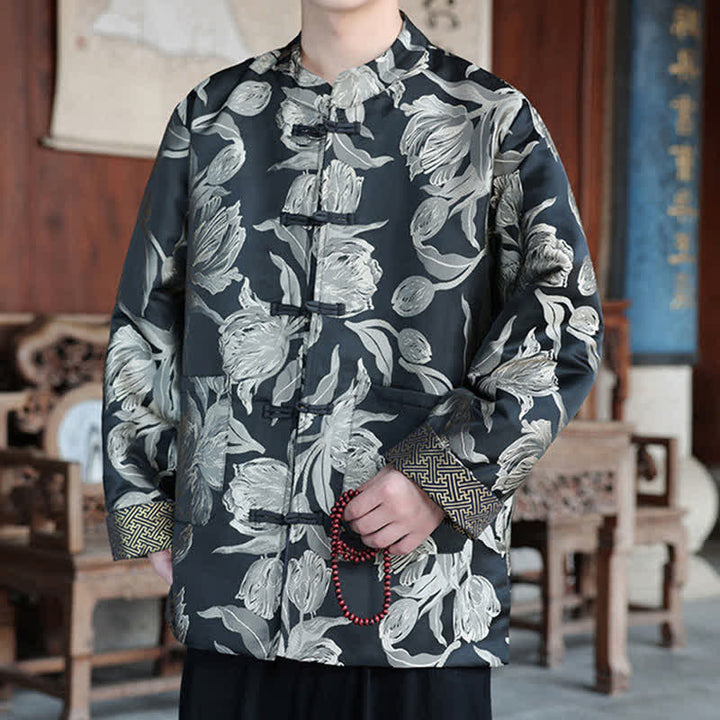 Buddha Stones Chaquetas de hombre estilo Tang vintage con cuello mandarín y estampado de grullas, ideales para otoño e invierno. - image 21