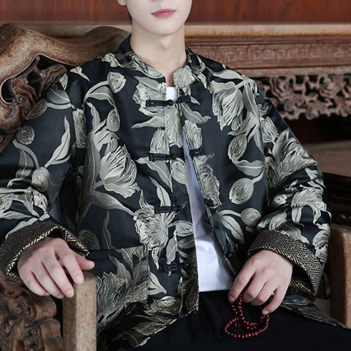 Buddha Stones Chaquetas de hombre estilo Tang vintage con cuello mandarín y estampado de grullas, ideales para otoño e invierno. - image 25