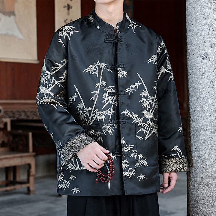 Buddha Stones Chaquetas de hombre estilo Tang vintage con cuello mandarín y estampado de grullas, ideales para otoño e invierno. - image 11