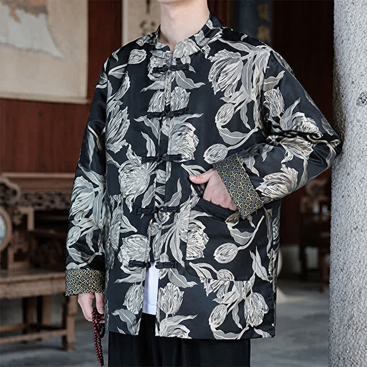 Buddha Stones Chaquetas de hombre estilo Tang vintage con cuello mandarín y estampado de grullas, ideales para otoño e invierno. - image 24