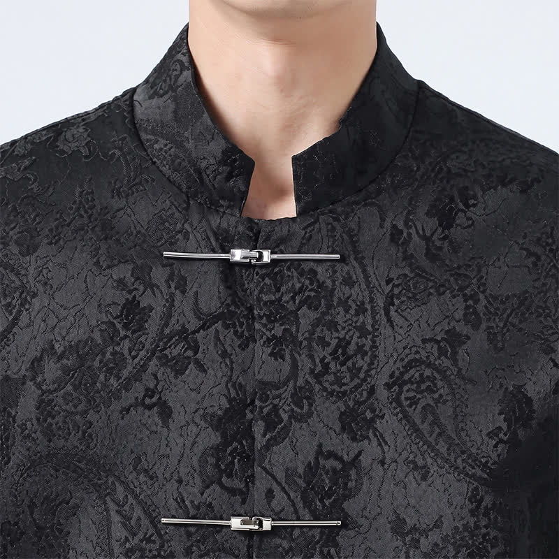 Buddha Stones Chaquetas de hombre de estilo Tang vintage con cuello mandarín, botones de rana y estampado floral, ideales para otoño e invierno. - image 4