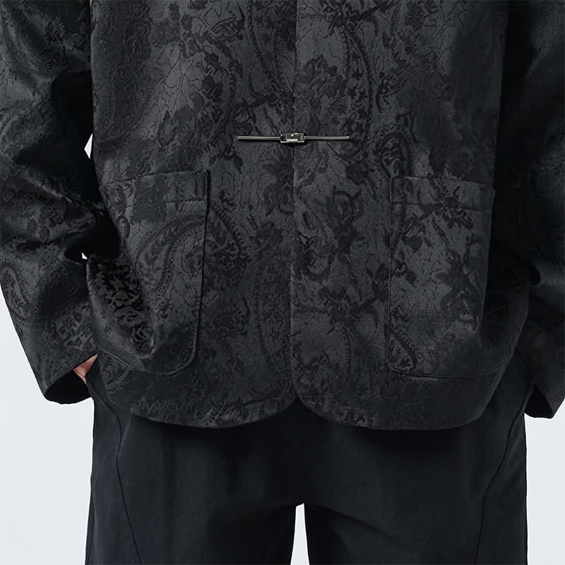 Buddha Stones Chaquetas de hombre de estilo Tang vintage con cuello mandarín, botones de rana y estampado floral, ideales para otoño e invierno. - image 7