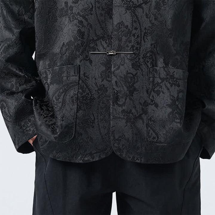 Buddha Stones Chaquetas de hombre de estilo Tang vintage con cuello mandarín, botones de rana y estampado floral, ideales para otoño e invierno. - image 7