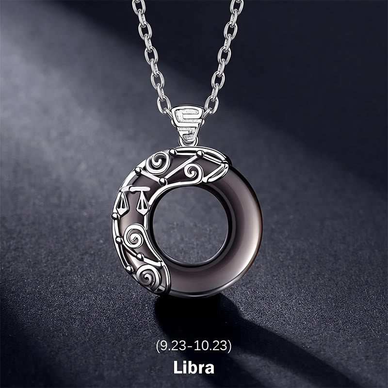 Collar con colgante redondo de bendición de obsidiana de hielo, 12 constelaciones del zodíaco , Buddha Stones - Libra - Cadena de plata de ley 925 - image 14