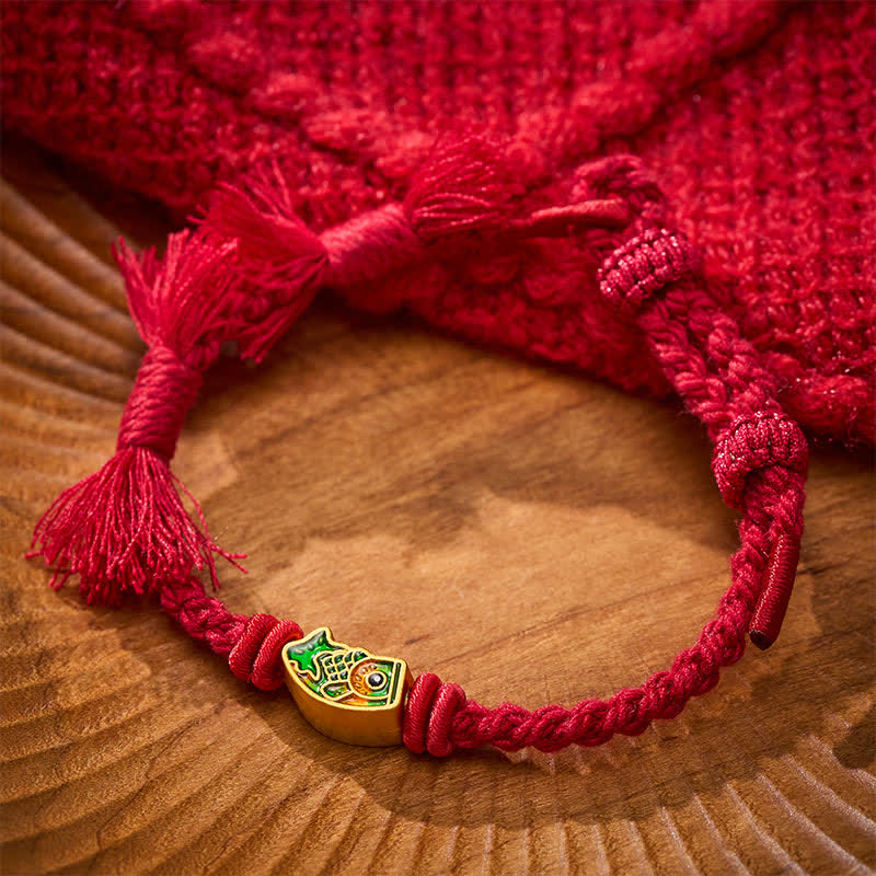 Buddha Stones Pulsera de la suerte con hilo rojo y diseño de pez koi - image 6