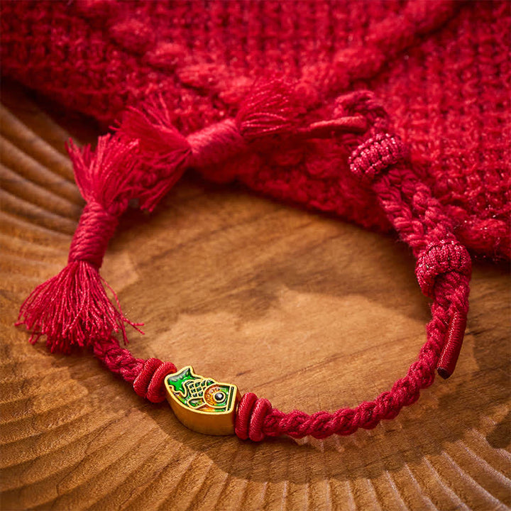 Buddha Stones Pulsera de la suerte con hilo rojo y diseño de pez koi - image 6