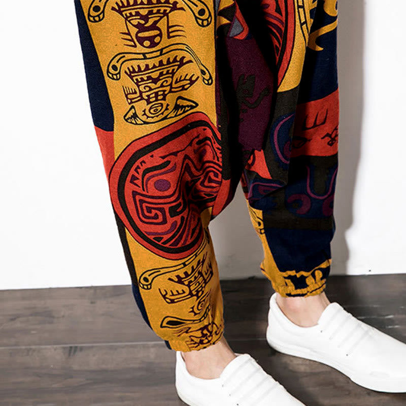Pantalones harén para hombre con estampado de pájaros, grafiti en rojo y marrón, con Buddha Stones y bolsillos - image 11