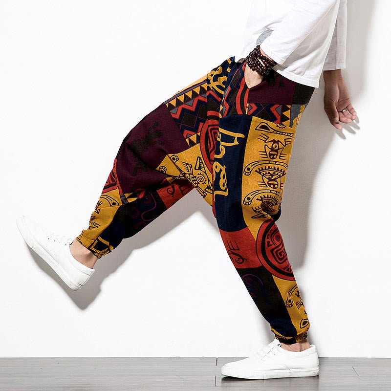 Pantalones harén para hombre con estampado de pájaros, grafiti en rojo y marrón, con Buddha Stones y bolsillos - image 7