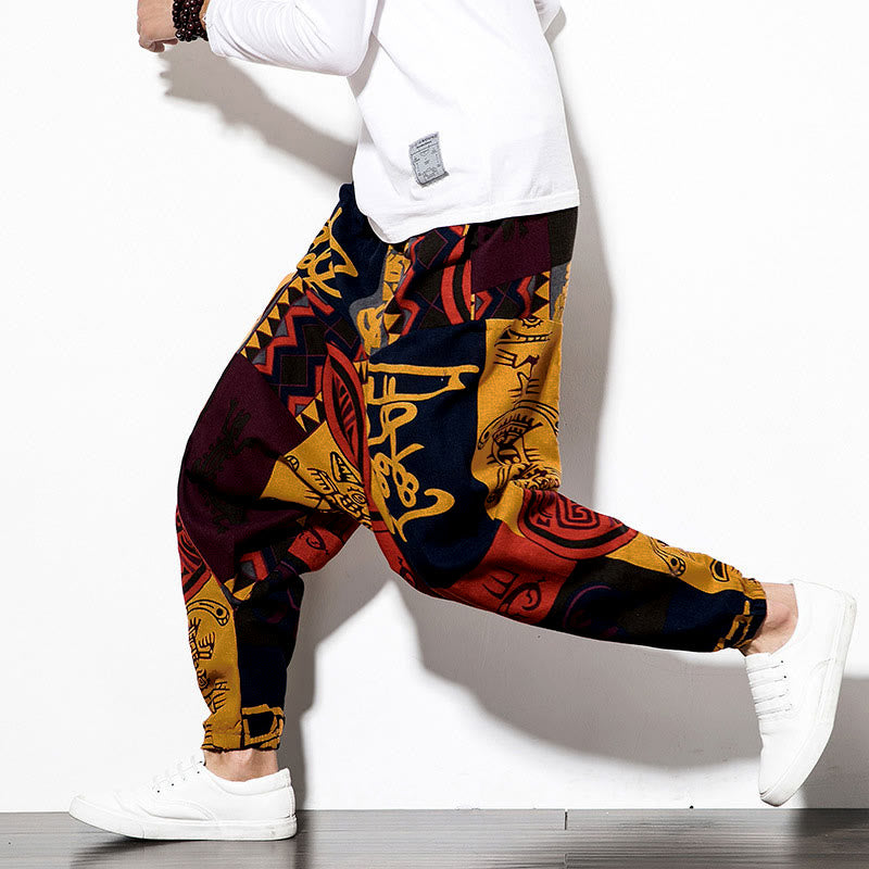 Pantalones Buddha Stones para hombre con estampado de pájaros y grafiti en tonos rojizos y marrones, con bolsillos. - image 6