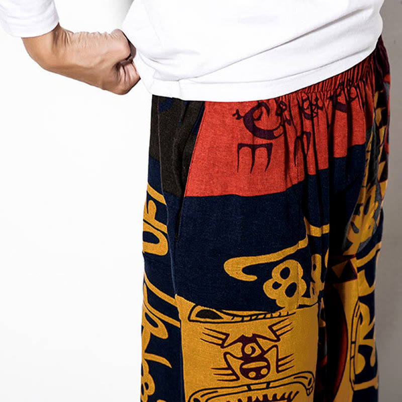 Pantalones Buddha Stones para hombre con estampado de pájaros y grafiti en tonos rojizos y marrones, con bolsillos. - image 9
