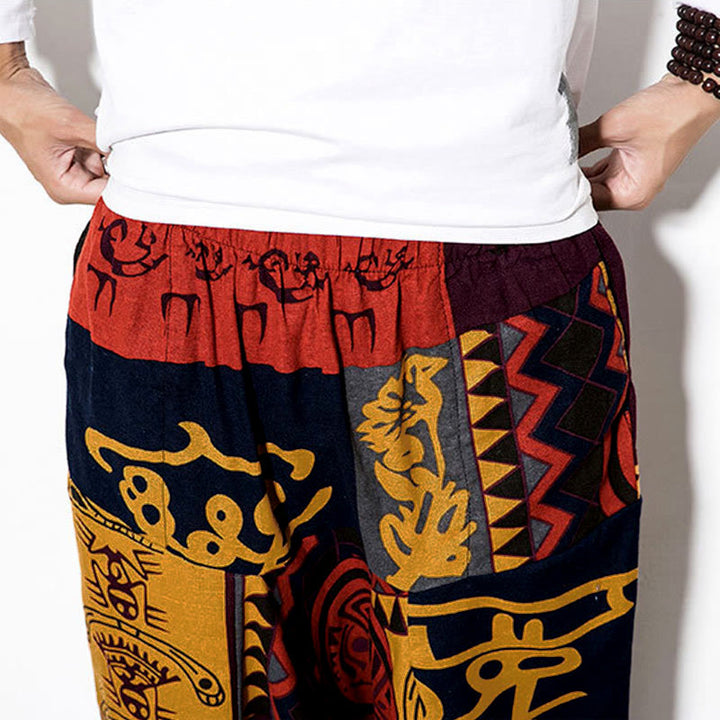 Pantalones Buddha Stones para hombre con estampado de pájaros y grafiti en tonos rojizos y marrones, con bolsillos. - image 8
