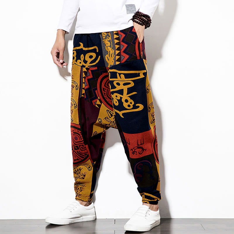 Pantalones harén para hombre con estampado de pájaros, grafiti en rojo y marrón, con Buddha Stones y bolsillos - image 3
