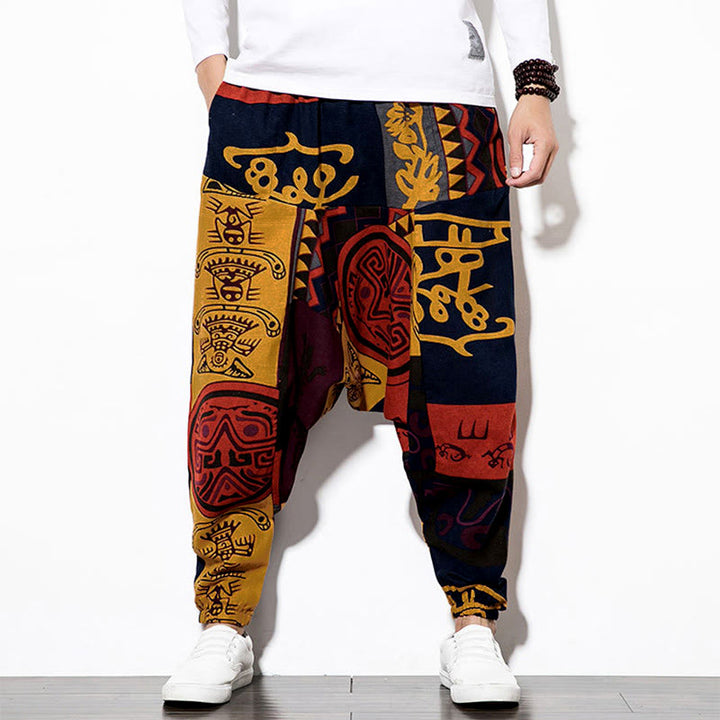Pantalones Buddha Stones para hombre con estampado de pájaros y grafiti en tonos rojizos y marrones, con bolsillos. - image 5