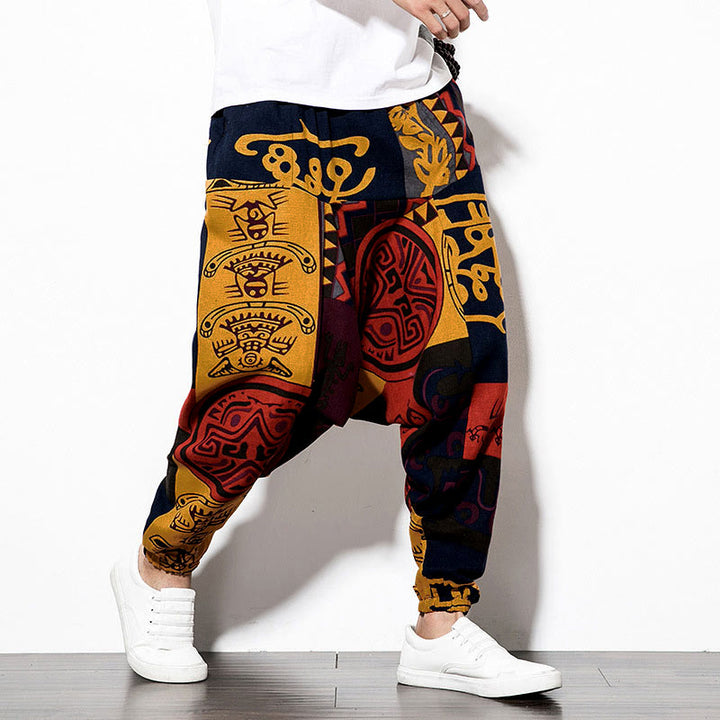 Pantalones Buddha Stones para hombre con estampado de pájaros y grafiti en tonos rojizos y marrones, con bolsillos. - image 4