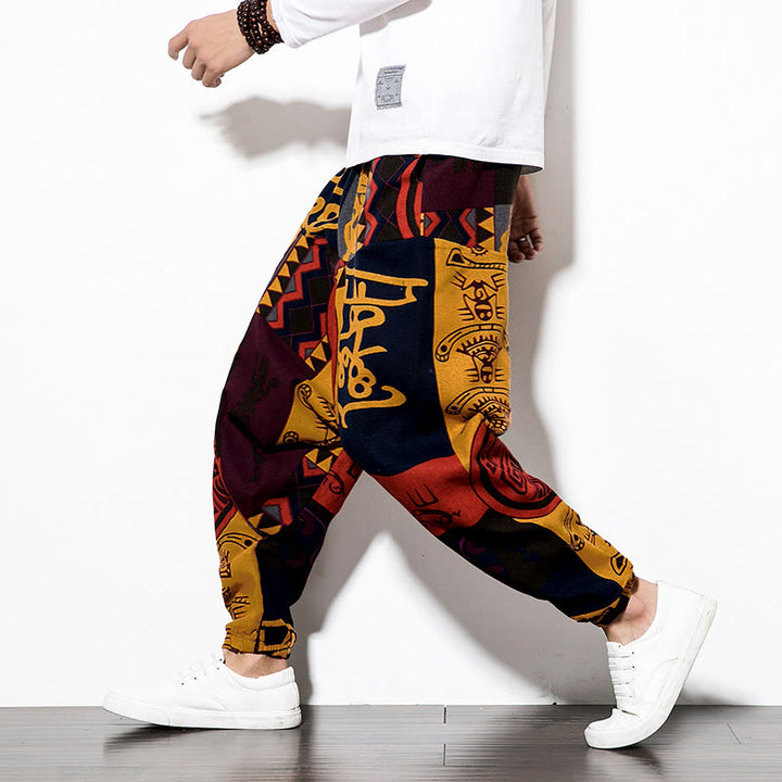 Pantalones Buddha Stones para hombre con estampado de pájaros y grafiti en tonos rojizos y marrones, con bolsillos. - Sandy Brown - US/UK/AU44, UE 54 (5XL) - image 0