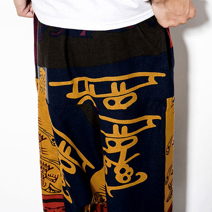 Pantalones Buddha Stones para hombre con estampado de pájaros y grafiti en tonos rojizos y marrones, con bolsillos. - image 10