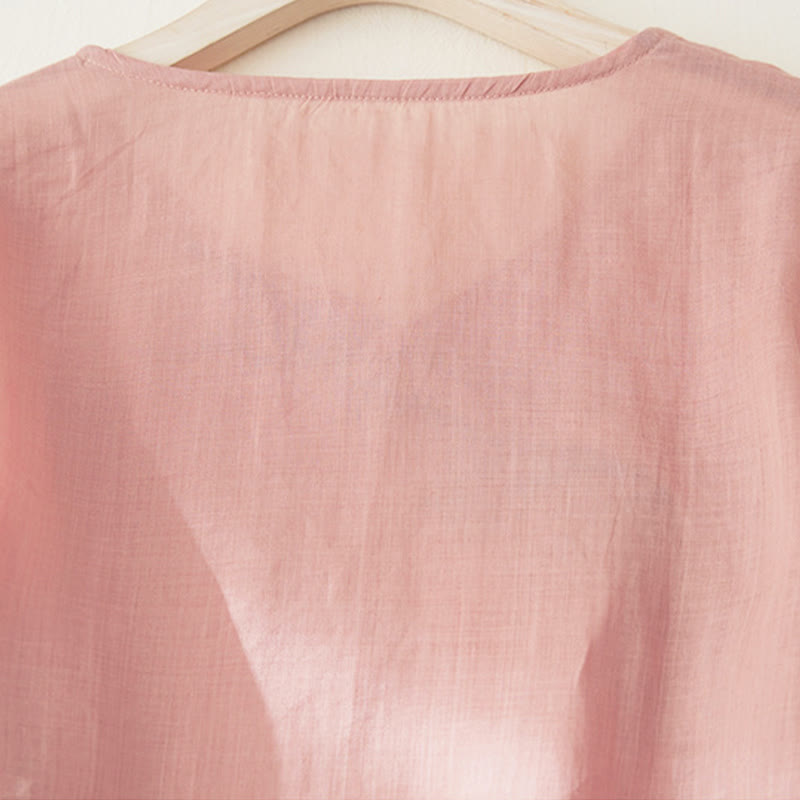 Camisa casual de manga tres cuartos para mujer con bordado de plantas y diseño de Buddha Stones. - image 3
