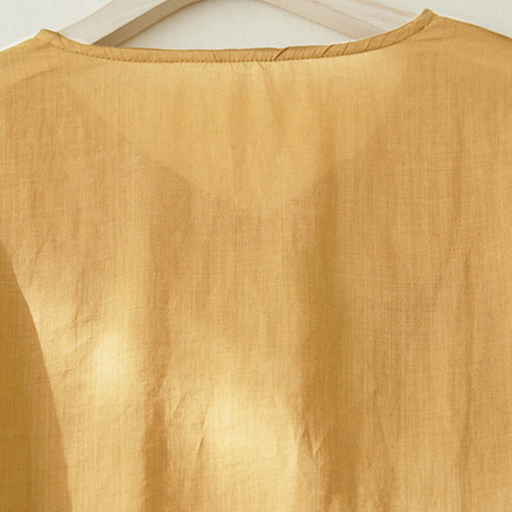 Camisa casual de manga tres cuartos para mujer con bordado de plantas y diseño de Buddha Stones. - image 16
