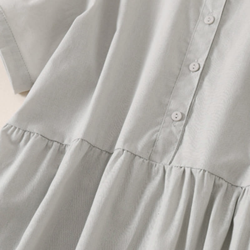 Vestido midi de manga corta con bolsillos, diseño de botones y estampado de Buddha Stones para el verano. - image 10