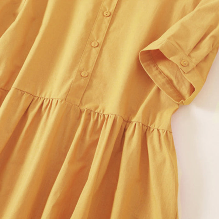 Vestido midi de manga corta con bolsillos, diseño de botones y estampado de Buddha Stones para el verano. - image 19