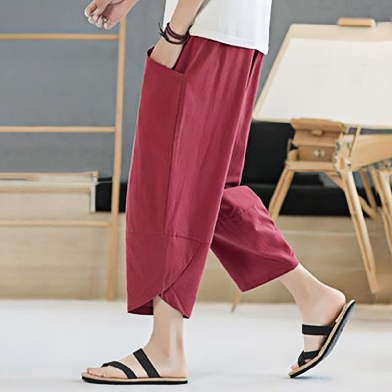 Pantalones de verano para hombre Buddha Stones, color liso, largo 7-8, con cordón ajustable y bolsillos. - image 35