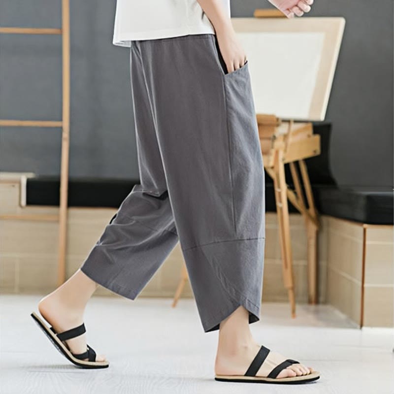 Pantalones de verano para hombre Buddha Stones, color liso, largo 7-8, con cordón ajustable y bolsillos. - image 15
