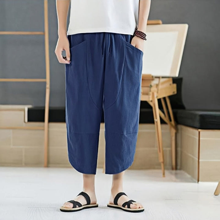 Pantalones de verano para hombre Buddha Stones, color liso, largo 7-8, con cordón ajustable y bolsillos. - image 22