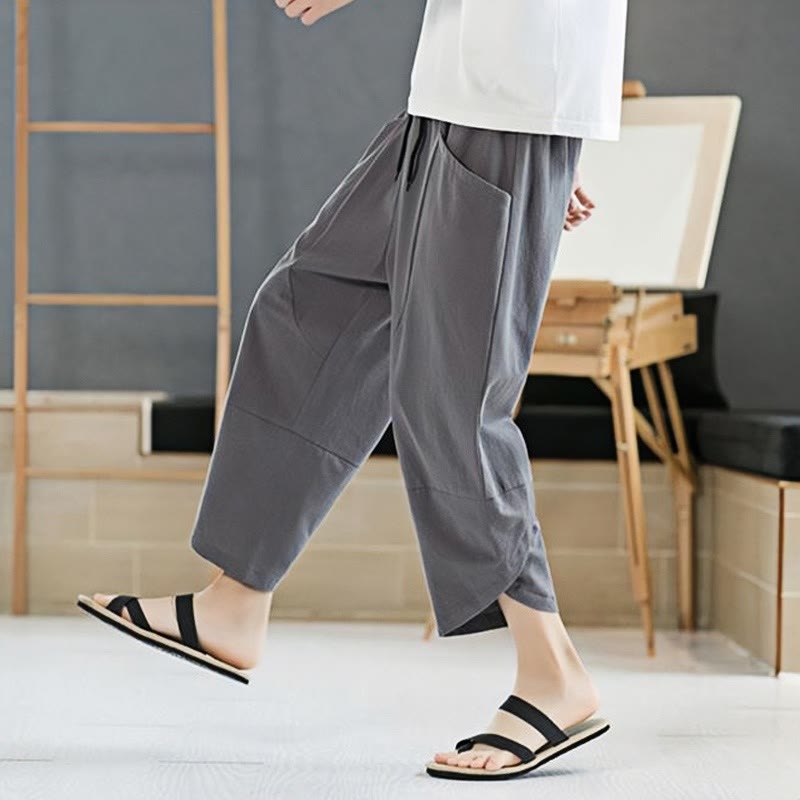 Pantalones de verano para hombre Buddha Stones, color liso, largo 7-8, con cordón ajustable y bolsillos. - image 18