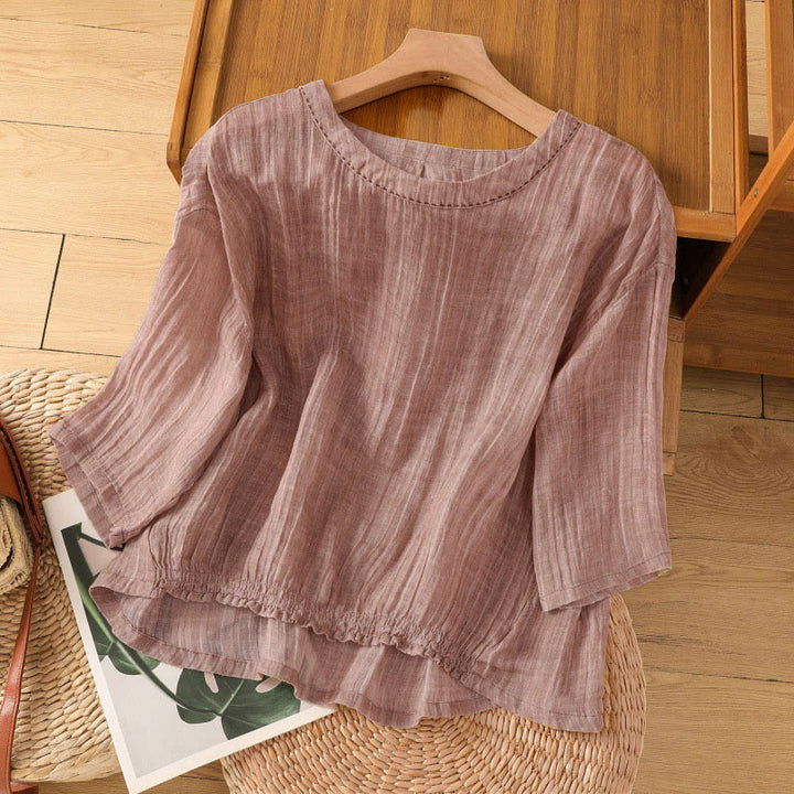 Camiseta de manga tres cuartos para mujer, estilo casual de verano, con cuello redondo y estampado de Buddha Stones. - Rojo violeta pálido - US12, UK/AU16, EU44 (2XL) - image 24
