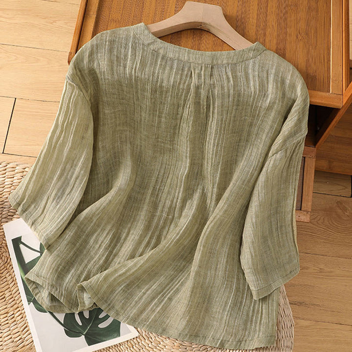 Camiseta de manga tres cuartos para mujer, estilo casual de verano, con cuello redondo y estampado de Buddha Stones. - image 1