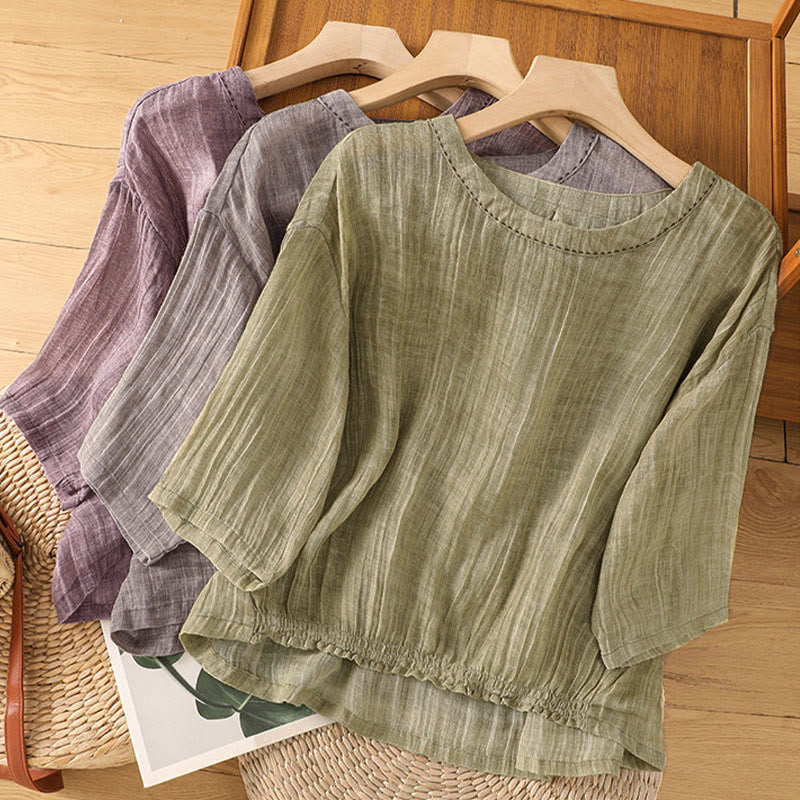 Camiseta de manga tres cuartos para mujer, estilo casual de verano, con cuello redondo y estampado de Buddha Stones. - image 29