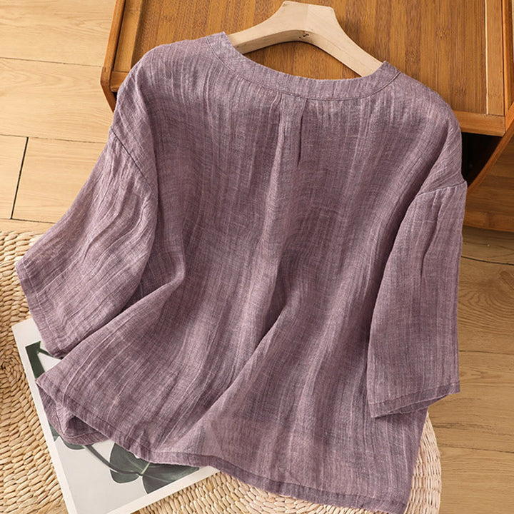 Camiseta de manga tres cuartos para mujer, estilo casual de verano, con cuello redondo y estampado de Buddha Stones. - image 9