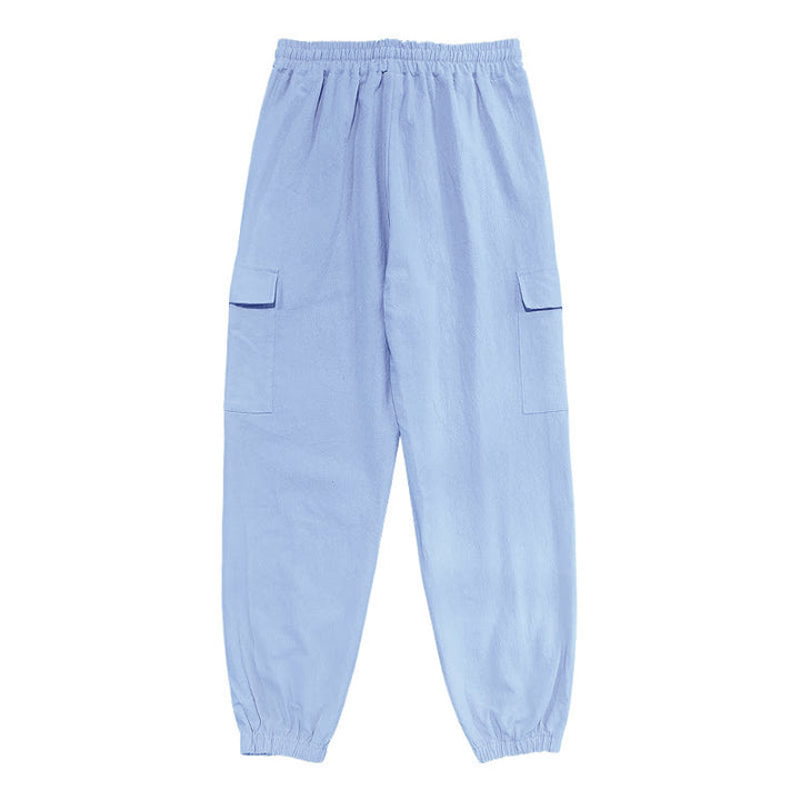 Pantalones cargo de lino con cordón y bolsillos para hombre, de color liso, con Buddha Stones - image 11