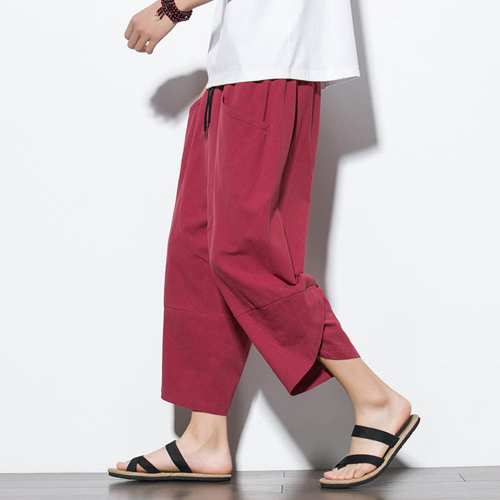 Pantalones de verano para hombre Buddha Stones, color liso, largo 7-8, con cordón ajustable y bolsillos. - Carmesí - US/UK/AU46, EU56 (5XL) - image 27