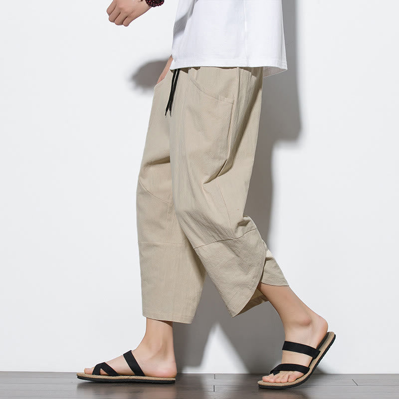 Pantalones de verano para hombre Buddha Stones, color liso, largo 7-8, con cordón ajustable y bolsillos. - Beige - US/UK/AU46, EU56 (5XL) - image 37