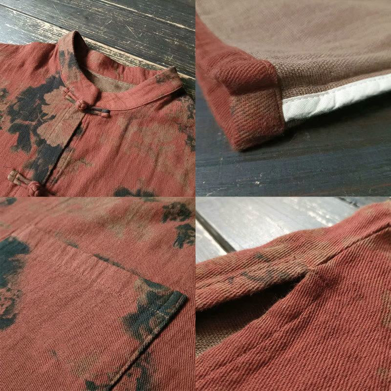 Chaqueta abierta con botones y bolsillos, con estampado de flores de peonía naranja y Buddha Stones. - image 6