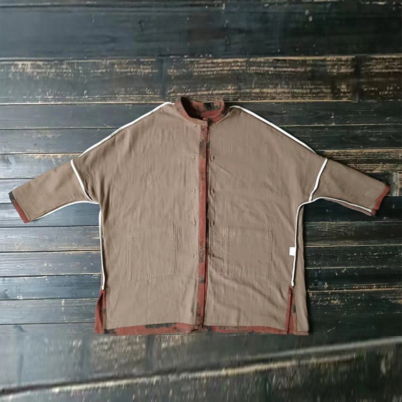 Chaqueta abierta con botones y bolsillos, con estampado de flores de peonía naranja y Buddha Stones. - image 13