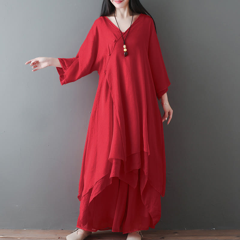 Vestido túnica midi con cuello en V y estampado de Buddha Stones, pantalones de pierna ancha, ropa para meditación, práctica zen y danza. - image 8