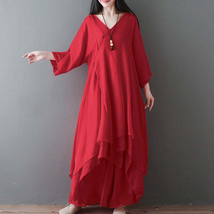 Vestido túnica midi con cuello en V y estampado de Buddha Stones, pantalones de pierna ancha, ropa para meditación, práctica zen y danza. - image 8