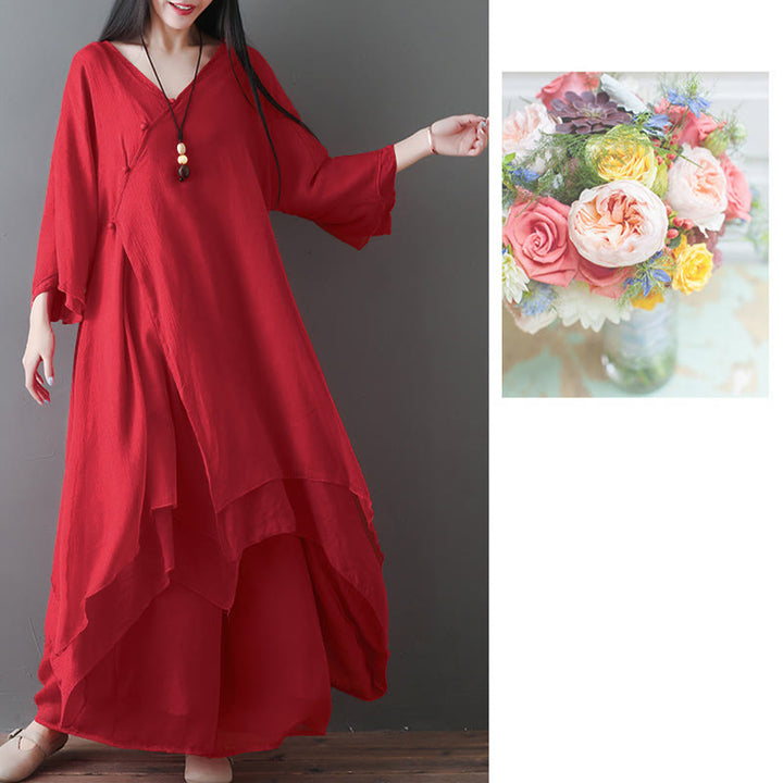 Vestido túnica midi con cuello en V y estampado de Buddha Stones, pantalones de pierna ancha, ropa para meditación, práctica zen y danza. - image 13