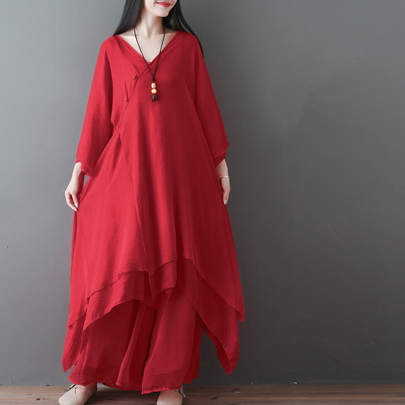 Vestido túnica midi con cuello en V y estampado de Buddha Stones, pantalones de pierna ancha, ropa para meditación, práctica zen y danza. - image 11