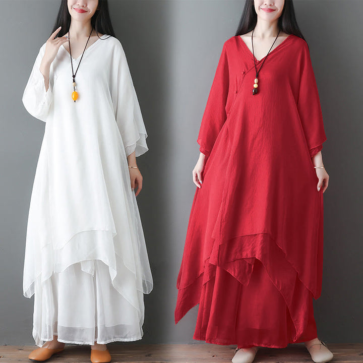 Vestido túnica midi con cuello en V y estampado de Buddha Stones, pantalones de pierna ancha, ropa para meditación, práctica zen y danza. - image 20