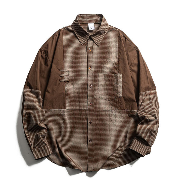 Buddha Stones Camisas de manga larga a cuadros con botones para hombre, estilo vintage, para primavera y otoño, con bolsillo. - Tierra de siena - US/UK/AU40, EU50 (2XL) - image 0