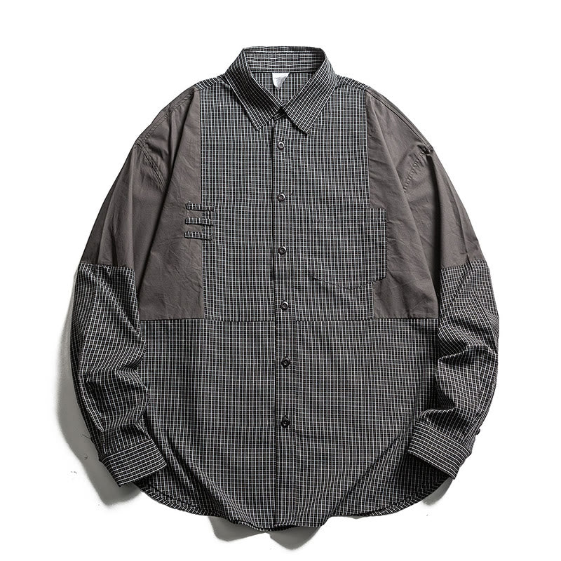 Buddha Stones Camisas de manga larga a cuadros con botones para hombre, estilo vintage, para primavera y otoño, con bolsillo. - Gris oscuro - US/UK/AU40, EU50 (2XL) - image 8
